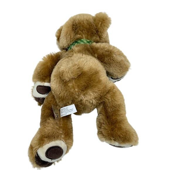 First & Main 10 Inch Newton Brown Bear Green Check Bow Soft Plush Stuffed Animal - Picture 9 of 9